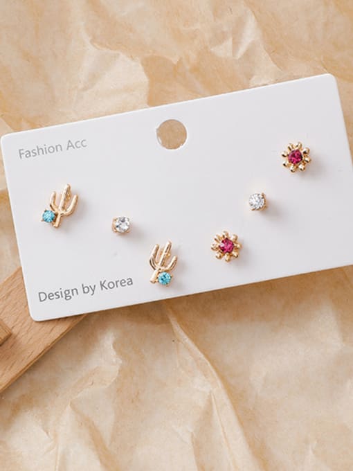 D cactus Alloy With Gold Plated Cute Friut Stud Earrings