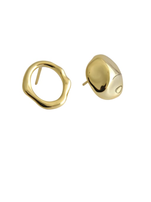 DAKA 925 Sterling Silver With Glossy Simplistic Asymmetry  Irregular Stud Earrings 0