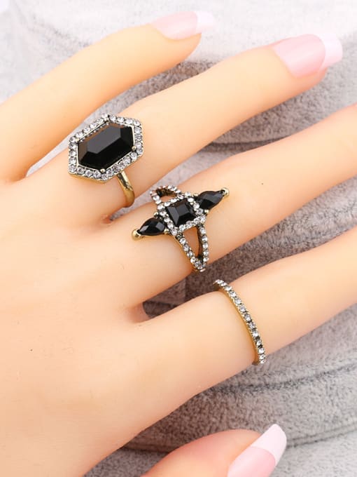 Gujin Retro style Black Resin stones Rhinestones Alloy Ring Set 2