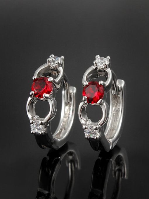 SANTIAGO Elegant Red Zircon White Gold Plated Clip Earrings 1