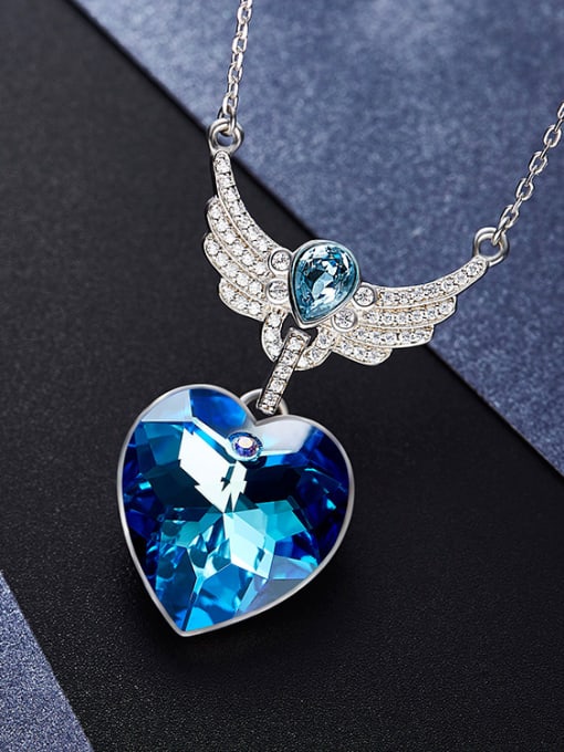 blue Blue Heart Shaped with Wings Necklace