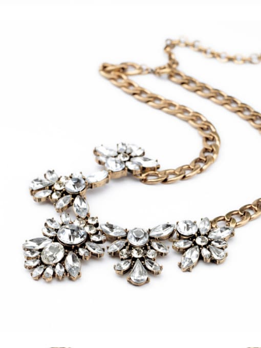 white Fashion Crystal Leaves-Shaped Alloy Sweater Necklace