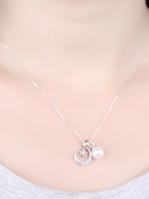kwan Freshwater Pearl Star Moon Pendant Clavicle Necklace 1