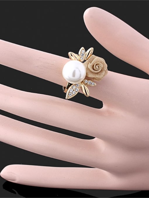 Wei Jia Fashion Noble style Flower Artificial Pearl Gold Plated Alloy Ring 1