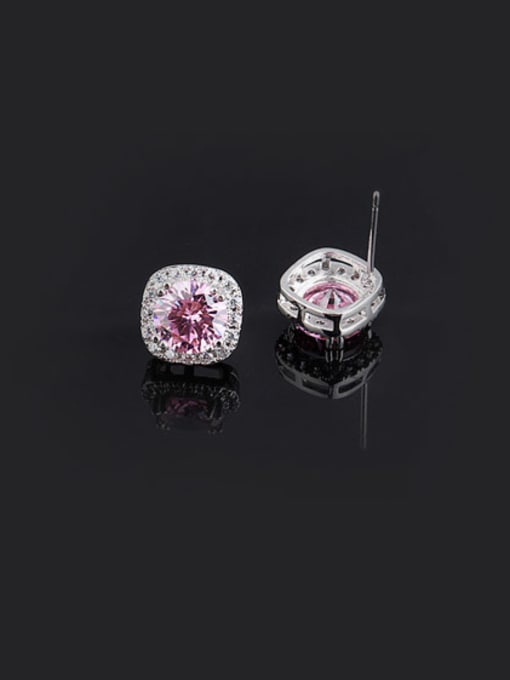 Qing Xing Europe and America Jewelry  AAA Classic Pink Zircon stud Earring 1