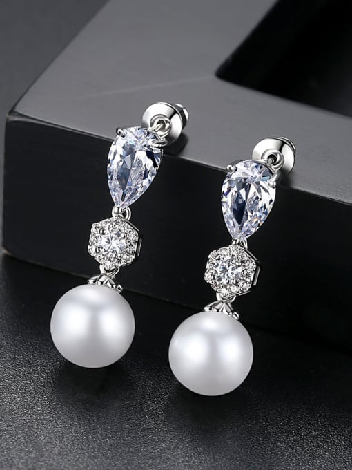 BLING SU Copper inlaid AAA zircon fashion pearl Earrings 0