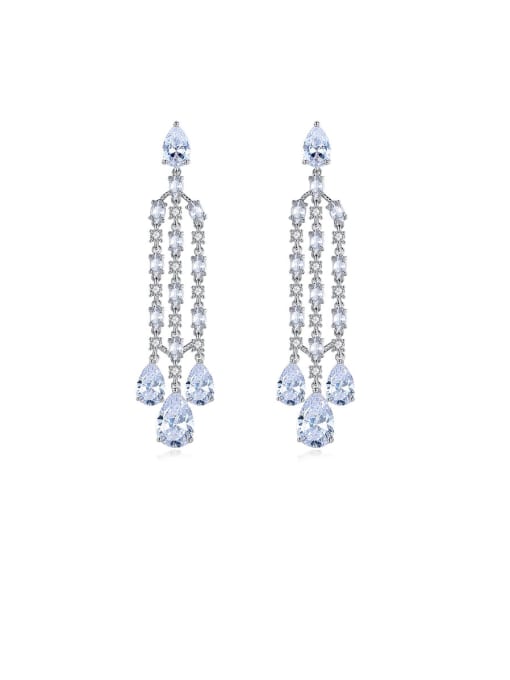BLING SU Copper With Platinum Plated Delicate Water Drop Chandelier Earrings