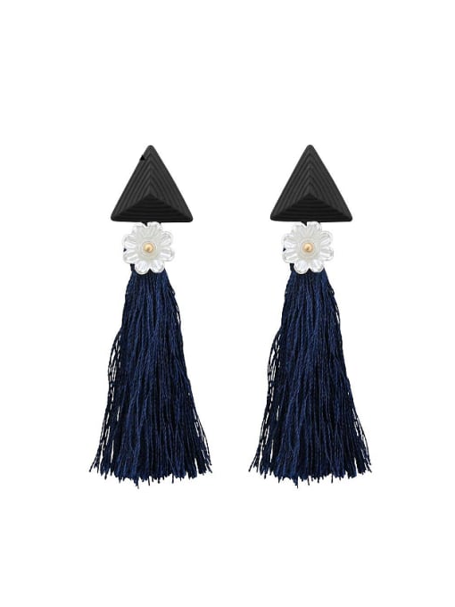 Gujin Fashion Blue Cashmere Tassels Little Daisy Flower Black Enamel Drop Earrings 0