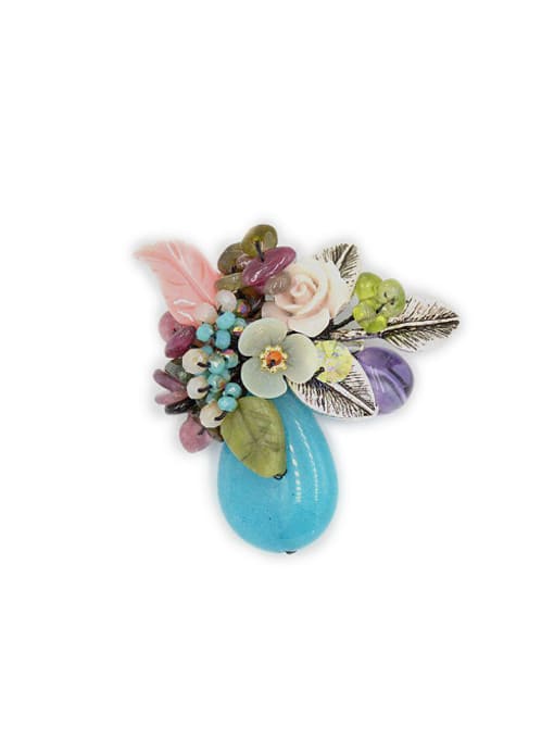 Tess Fashion Flowery Gemstones Silver Plated Brooch 0