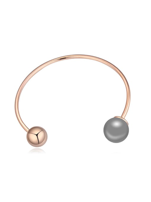 QIANZI Simple Polishing Bead Imitation Pearl Alloy Opening Bangle 3
