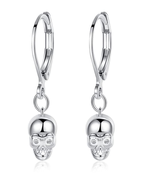 BLING SU Copper With Platinum Plated Vintage Skull Drop Earrings