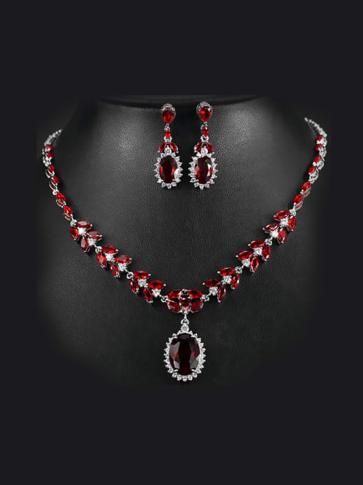 Red Color Semi-Precious Stones Two Pieces Jewelry Set