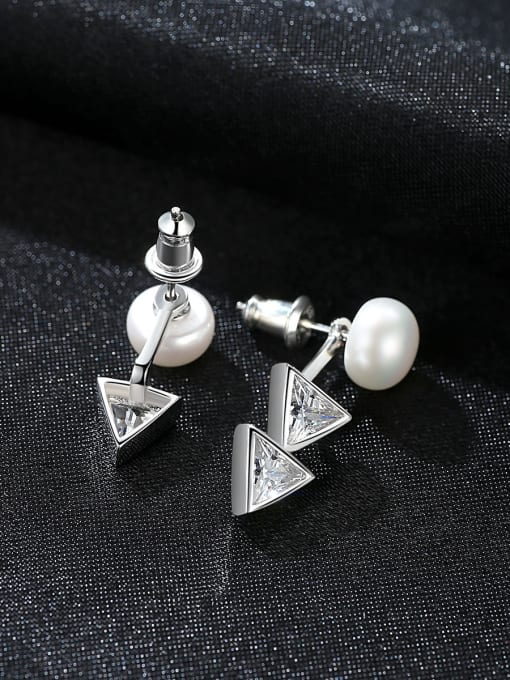 CCUI Sterling Silver with AAA zircon asymmetrical pearl studs earring 2