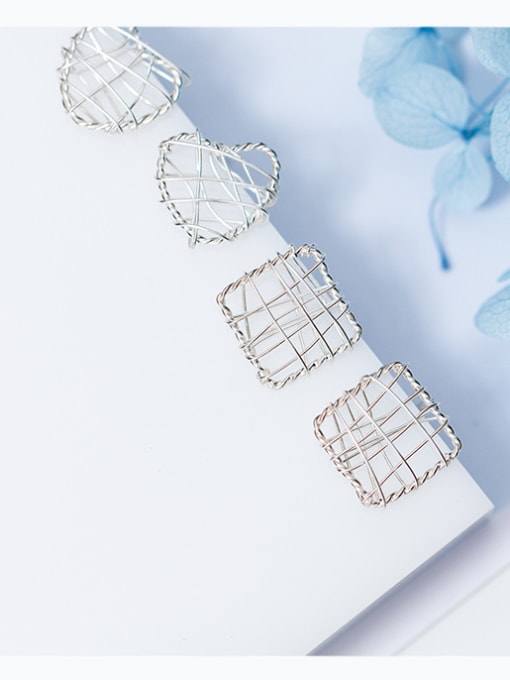 Rosh Sterling Silver square hollow lines love shaped square lace studs 2