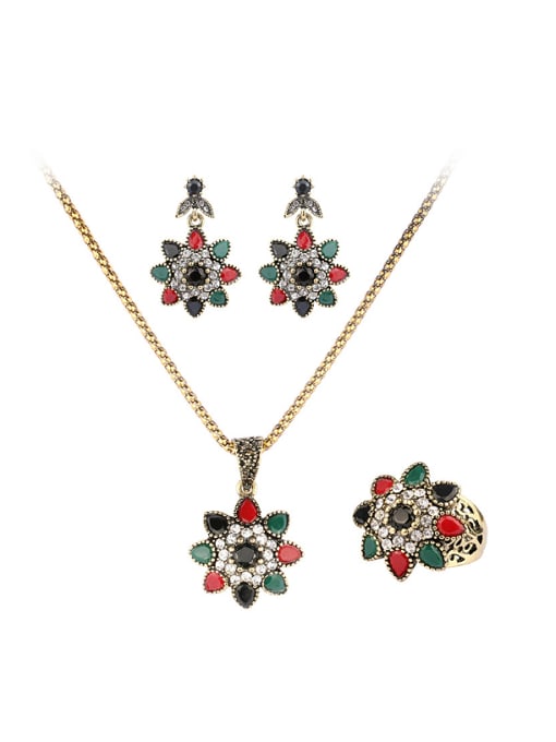 Gujin Bohemia style Tricolor Resin stones White Crystals Three Pieces Jewelry Set 0
