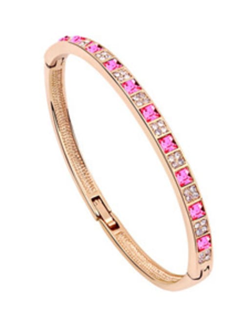 pink Simple Shiny austrian Crystals Alloy Rose Gold Plated Bangle