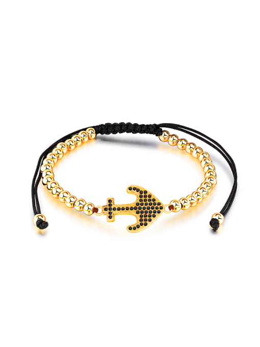 Gold Fashion Little Anchor Rhinestones Beads Bracelet