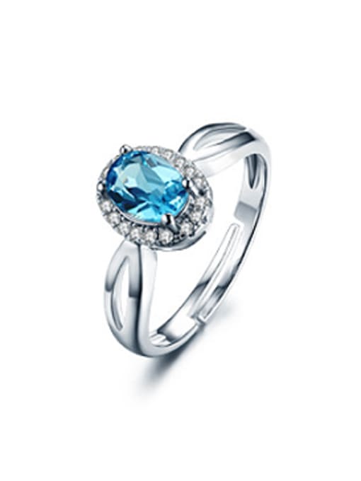 Blue Platinum Oval Gemstone Zircon Engagement Ring