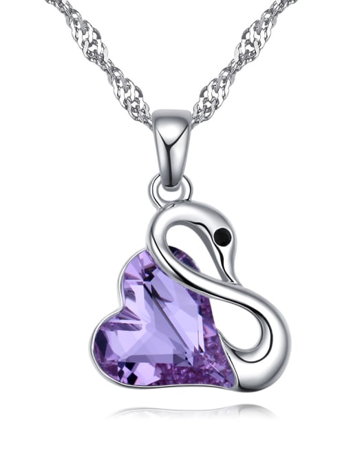 purple Fashion Heart austrian Crystal Swan Pendant Alloy Necklace