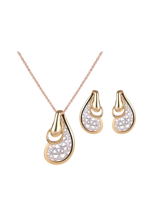 BESTIE Alloy Imitation-gold Plated Fashion Rhinestones Grid Two Pieces Jewelry Set 0