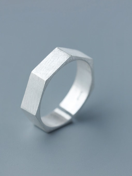 men Couples Geometric Shaped Brushed S925 Silver Ring