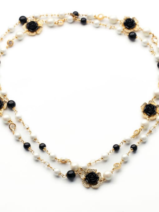 Black 2018 Double Layer Artificial Pearls Necklace