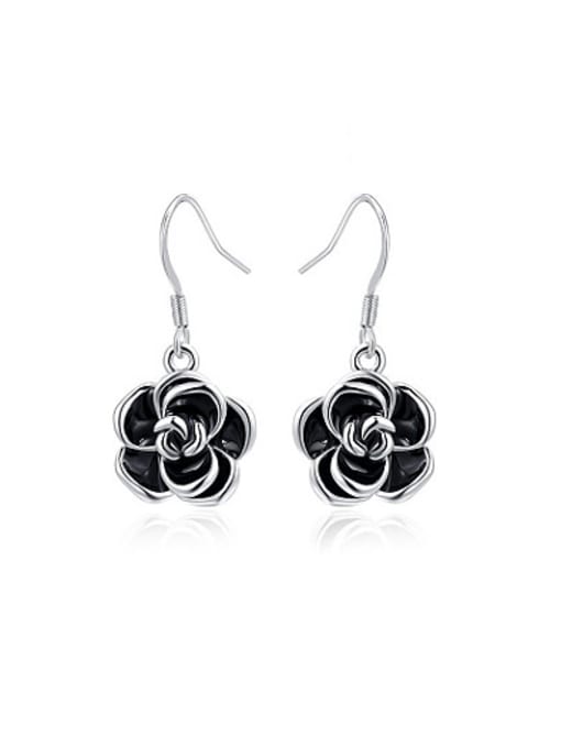Platinum Black Rosary Shaped Enamel Drop Earrings