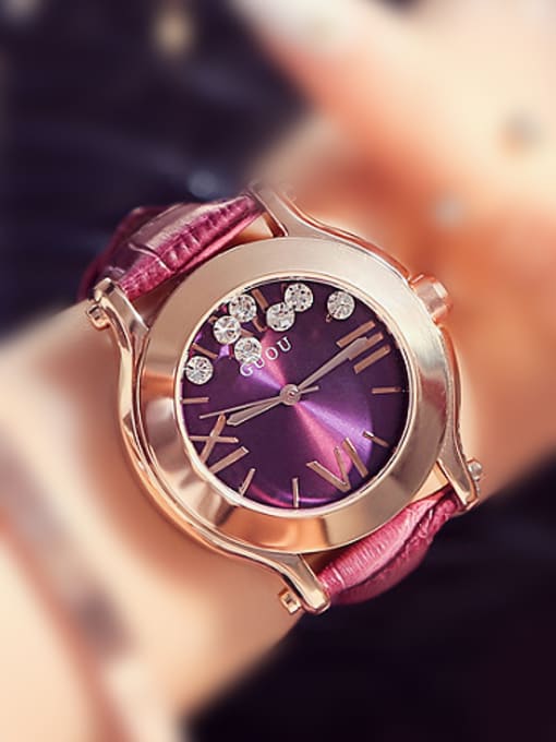 Purple GUOU Brand Classical Movable Rhinestones Watch