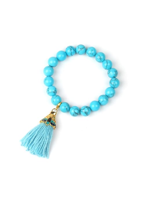 handmade Bohemia Style Blue Turquoise Beaded Tassel Bracelet 0