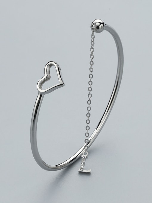 One Silver Simple Hollow Heart Letter L 925 Silver Opening Bangle 2