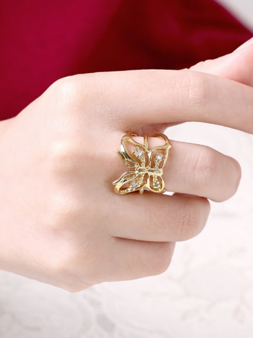OUXI Personalized Hollow Butterfly Zircon Ring 1