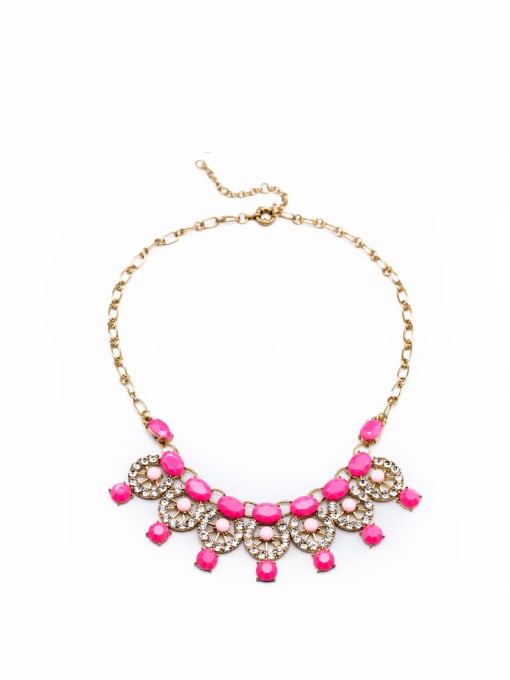 pink 2018 Alloy Artificial Stones Sweet and Elegant Sweater Necklace