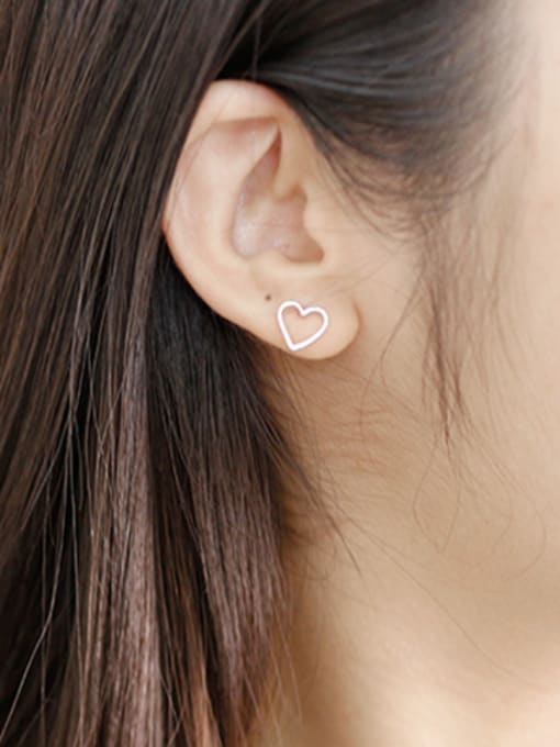 DAKA Simple Hollow Heart Silver Stud Earrings 1