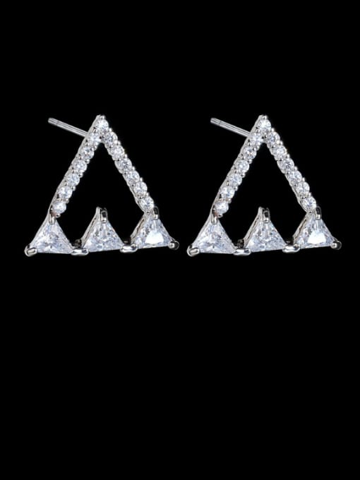 Qing Xing Sterling Silver Needle Triangular Geometry Zircon stud Earring 0