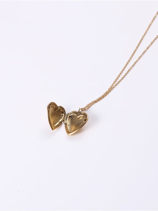 GROSE Titanium With Gold Plated Simplistic  Smooth  Heart Locket Necklace 1