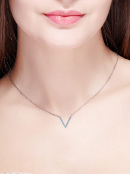 CEIDAI Simple V-shaped Tiny Turquoise Stones Necklace 1
