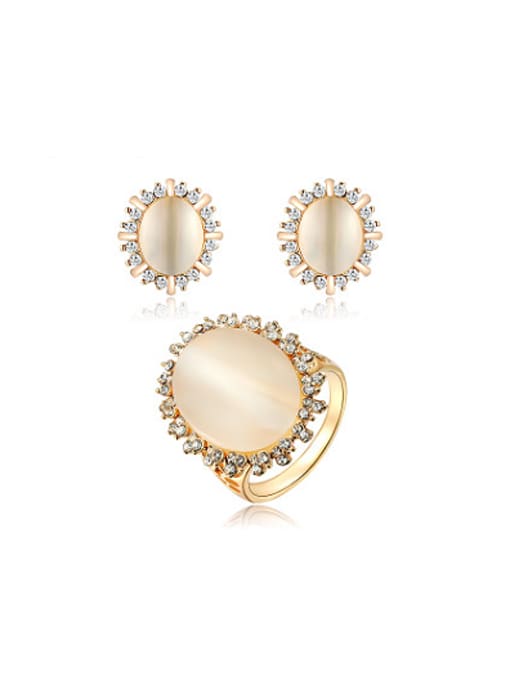 Ronaldo High-quality 18K Gold Oval Shaped Opal Two Pieces Jewelry Set