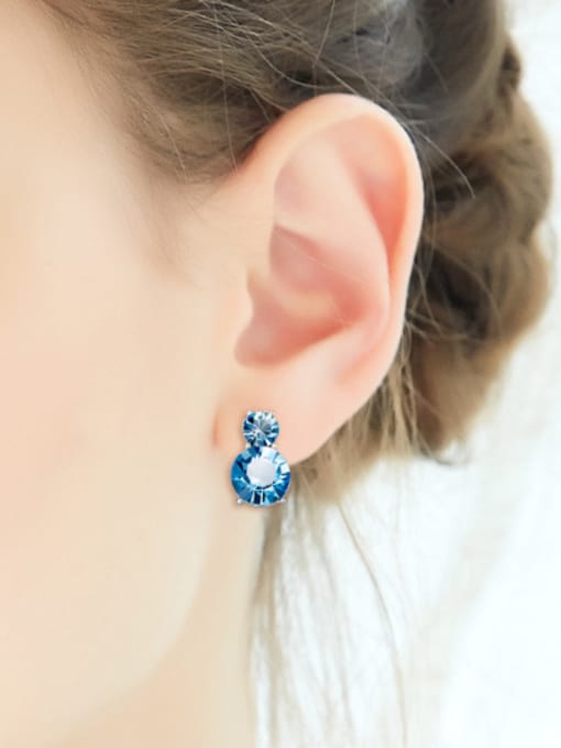 CEIDAI Simple Two Round Blue austrian Crystals Stud Earrings 1