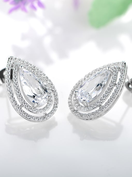 white 925 Sterling Silver With Platinum Plated Luxury Water Drop Stud Earrings