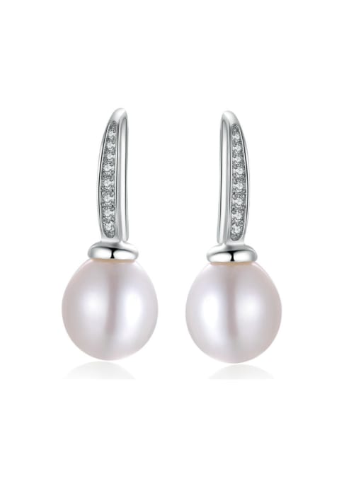 ZK Luxury Women Classical Micro Pave Freshwater Pearls Hook Earrings 0