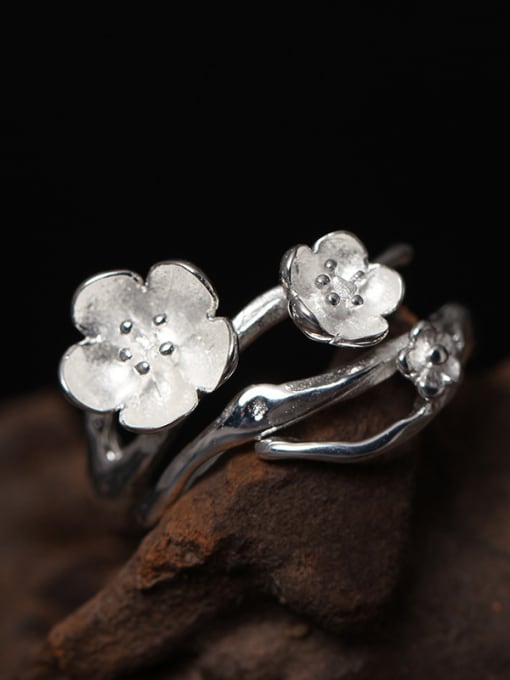 SILVER MI Beautiful Flower Silver Opening Ring 2