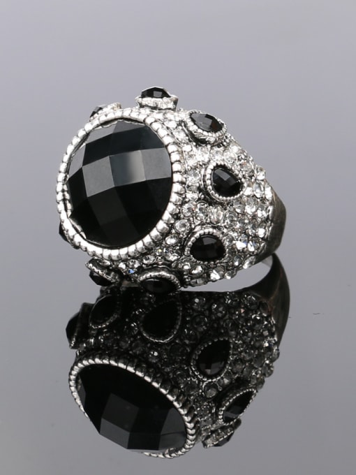 Gujin Punk style Exaggerated Black Resin Stones Crystals Alloy Ring 2