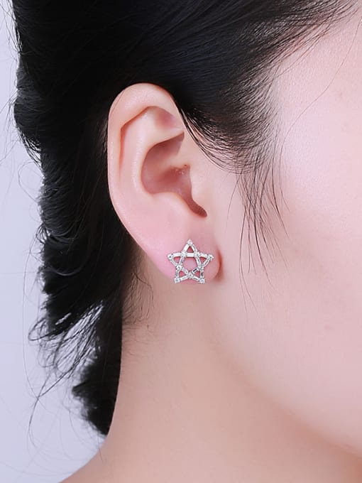 One Silver Fashion Hollow Star Shiny Zirconias-covered 925 Silver Stud Earrings 1