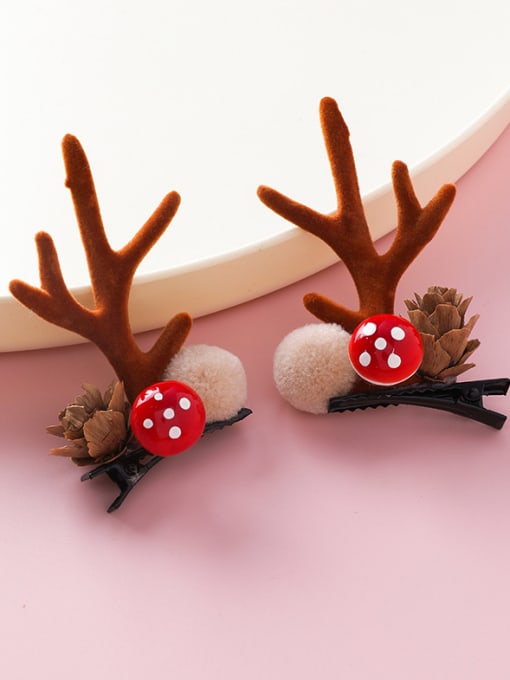 D Brown (mushroom and pine) Alloy With Platinum Plated Cute Elk Pine Fruit Ball Barrettes & Clips