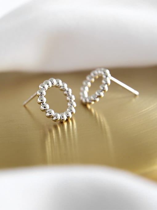 DAKA 925 Sterling Silver With Silver Plated Classic Round Stud Earrings