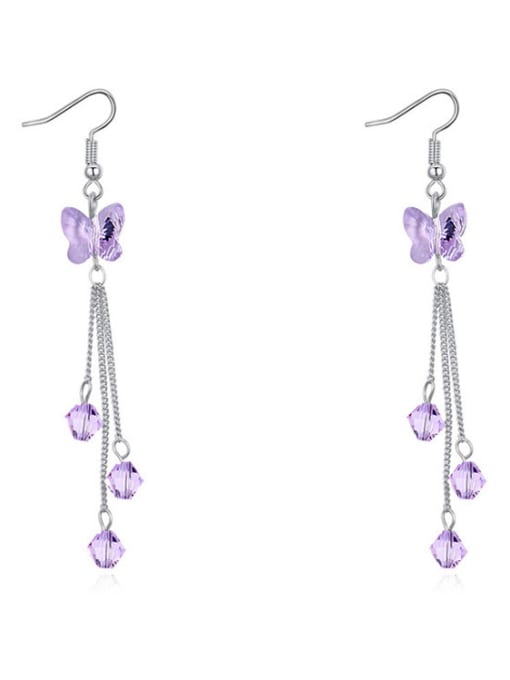 purple Fashion austrian Crystals Butterfly Platinum Plated Earrings