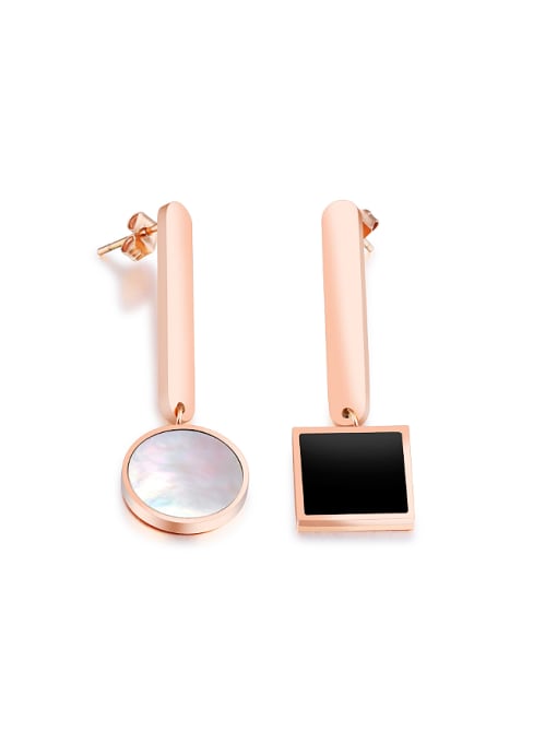 Open Sky Fashion Black Square Round Shell Rose Gold Plated Stud Earrings 0