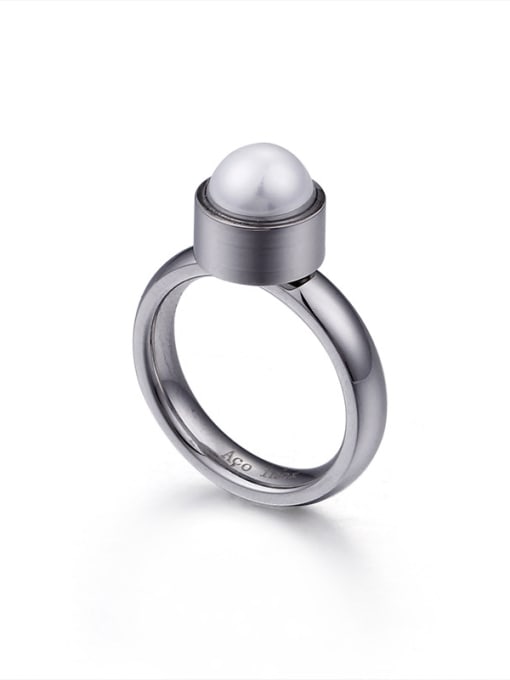 Steel color Stainless Steel With  Imitation Pearl Trendy Solitaire Rings