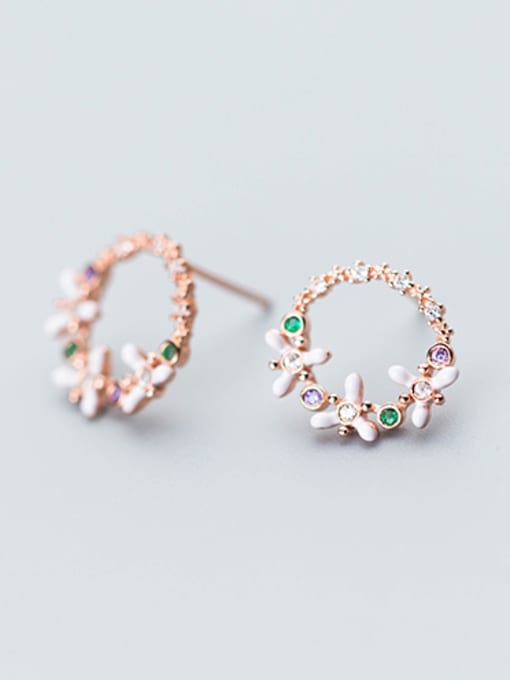 Rosh Exquisite Rose Gold Plated Flower Shaped Rhinestones Stud Earrings