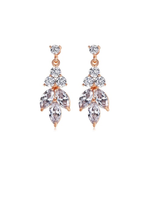 BLING SU Copper With Cubic Zirconia Personality Leaf Stud Earrings 0